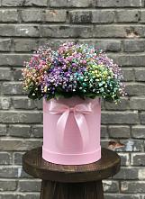 Цветочная композиция из Гипсофила и Розы в шляпной коробке в Буланаше