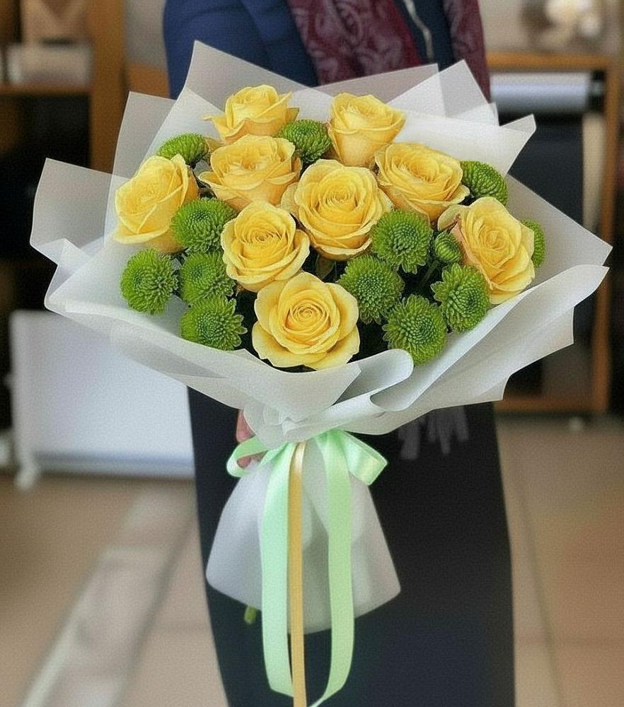 Букет цветов из: Хризантемы и Розы в Буланаше