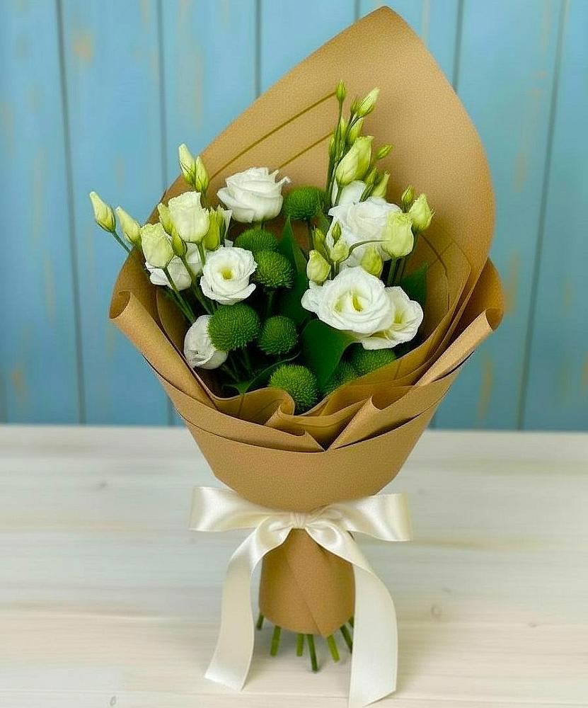 Букет цветов из: Хризантемы и Лизиантусы в Буланаше