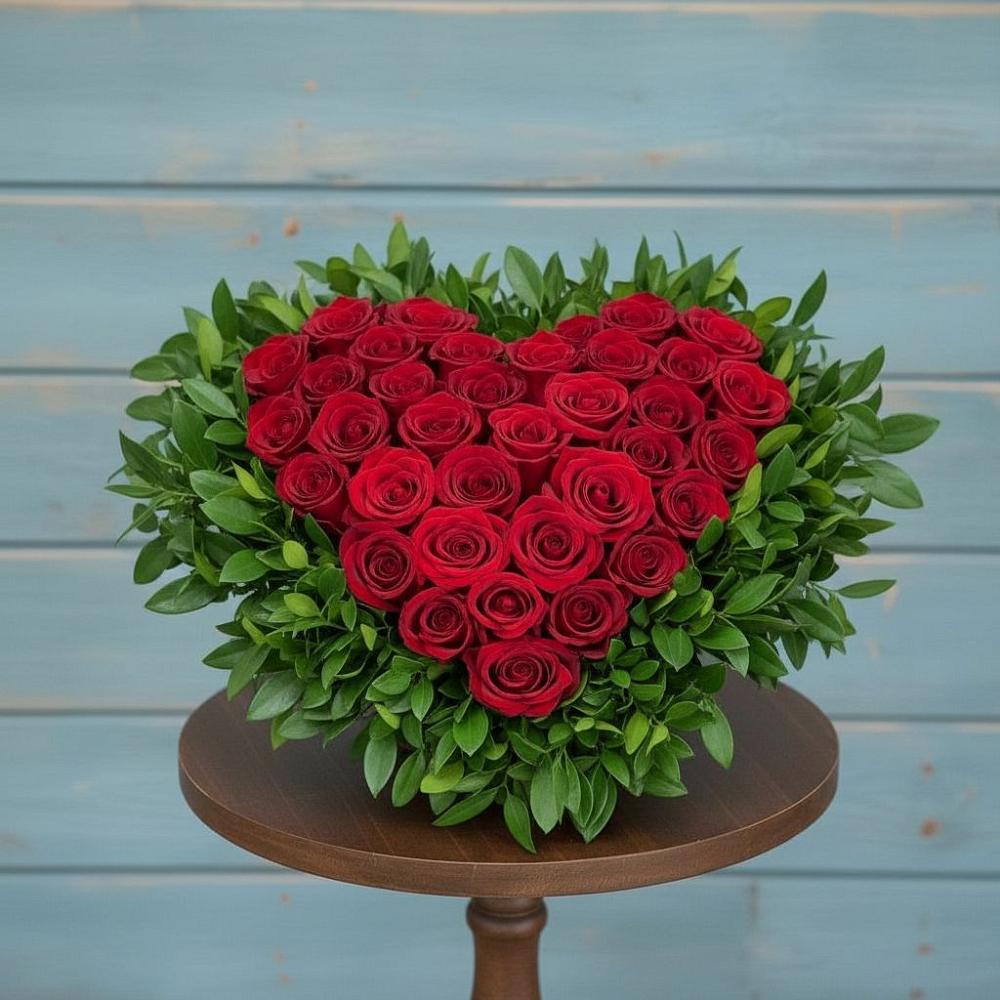 Цветочная композиция из Розы в виде сердца в Буланаше